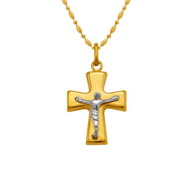14K Yellow Gold High Polished Hollow Cross Religious Pendant