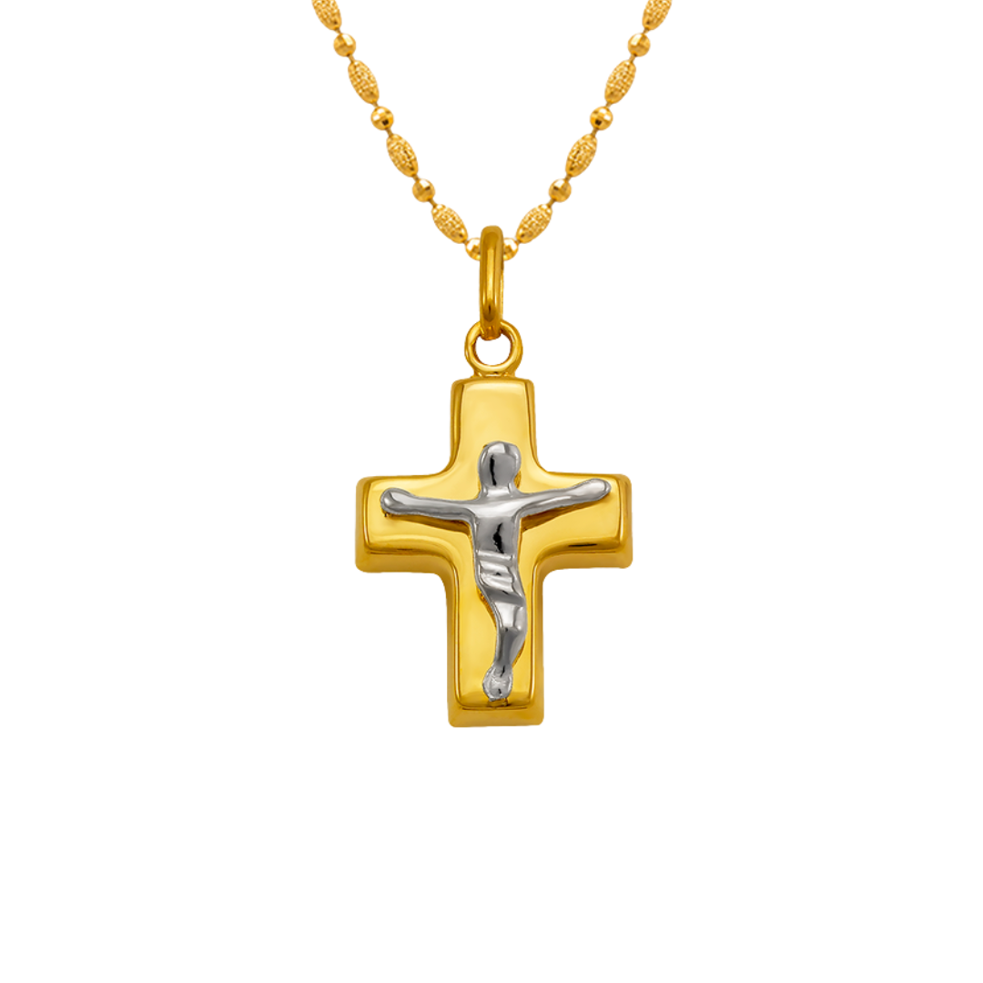 14K Yellow Gold High Polished Hollow Cross Religious Pendant