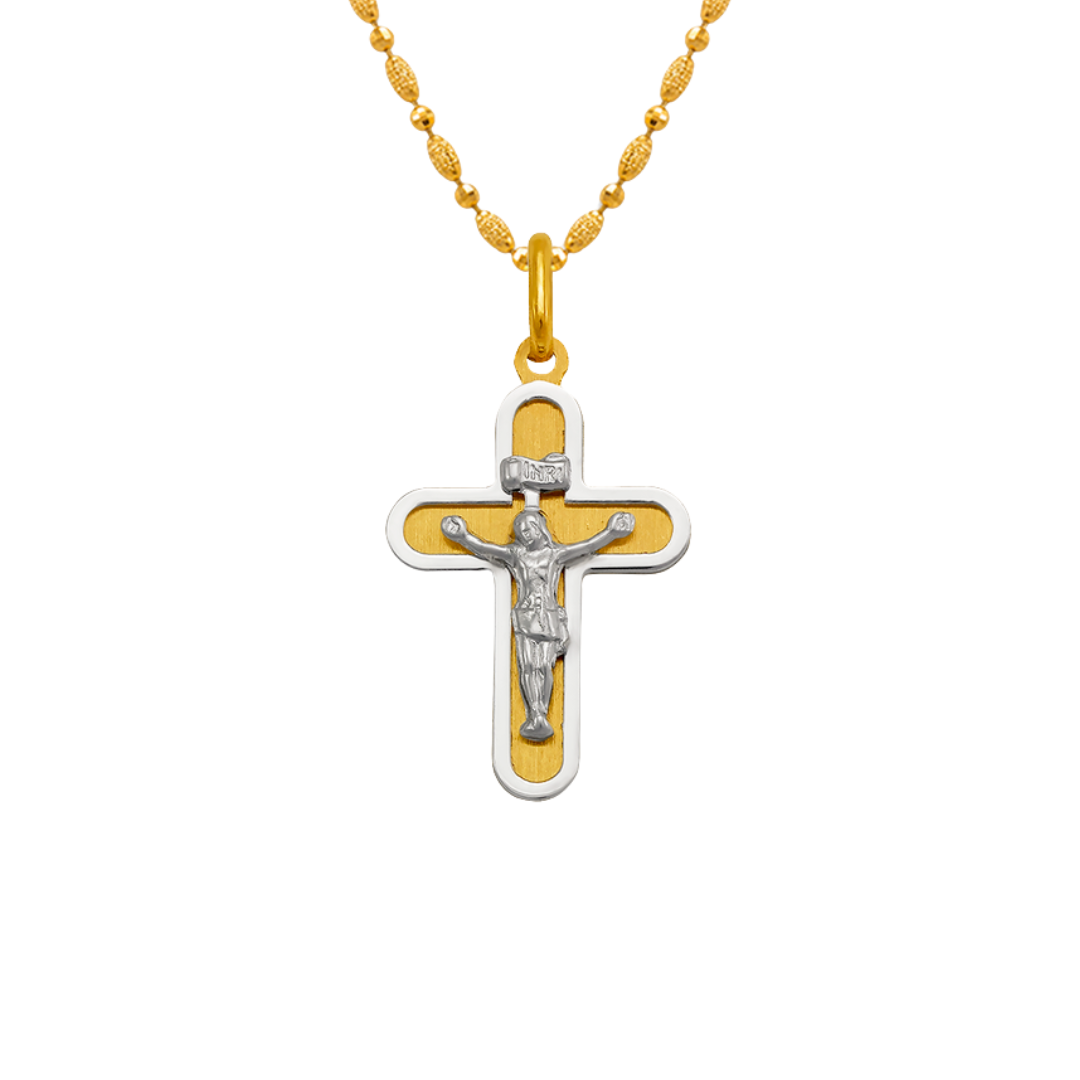 14K Two-Tone Gold High Polished Satin Cross, crucifix Religious Pendant