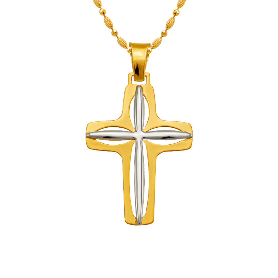 14K Two-Tone Gold High Polished Cross Religious Pendant