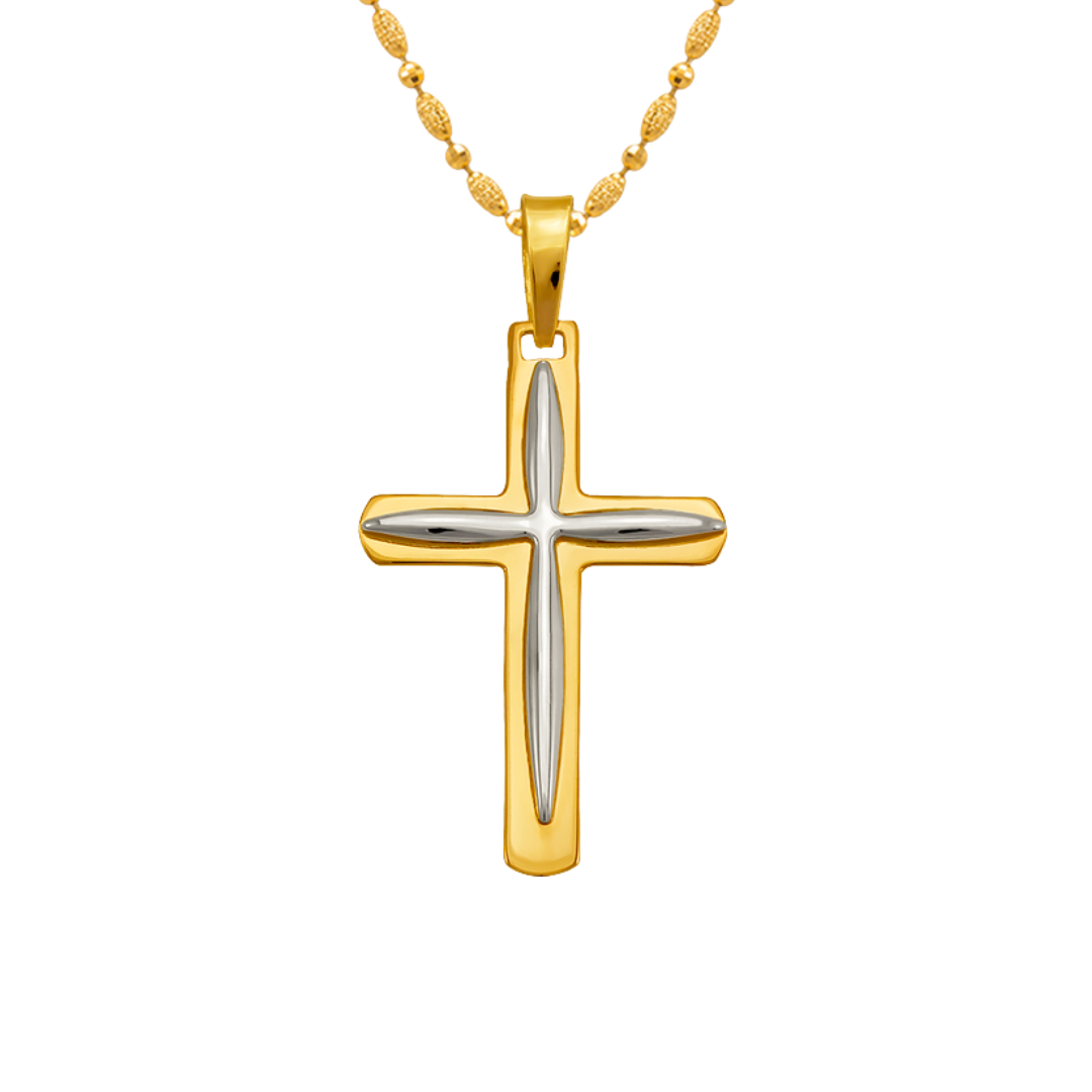 14K Two-Tone Gold High Polished Cross Religious Pendant