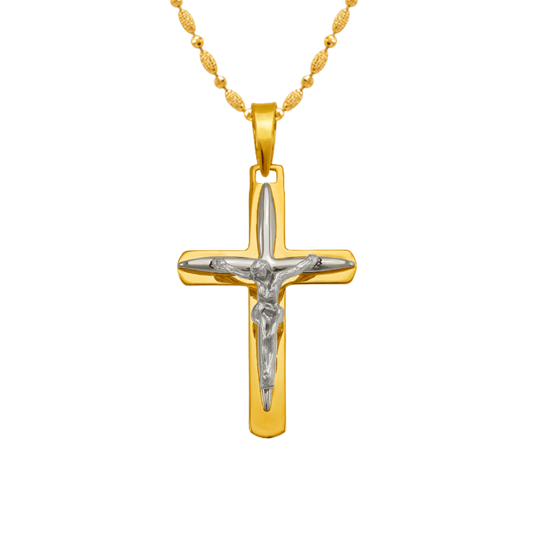 14K Two-Tone Gold High Polished Crucifix Cross Religious Pendant