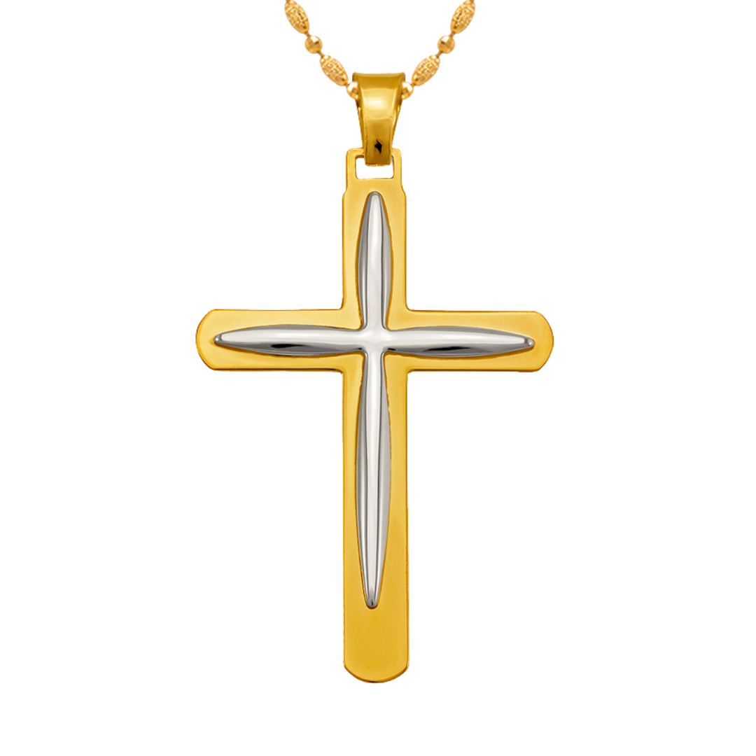 14K Two-Tone Gold High Polished Cross Religious Pendant