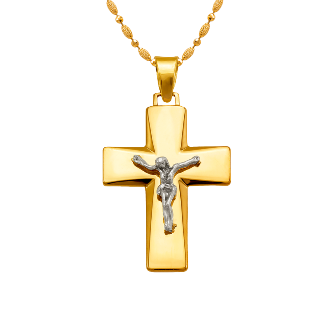 14K Two-Tone Gold High Polished Crucifix Cross Religious Pendant