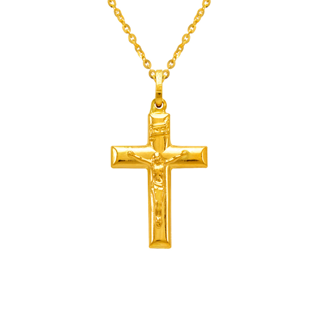 14K Yellow Gold Hollow Jesus Cross Charm Religious Pendant
