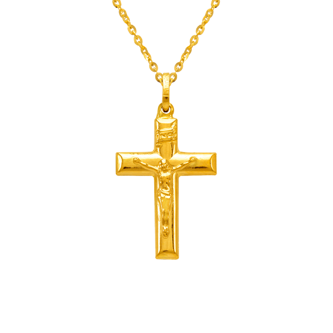 14K Yellow Gold Hollow Jesus Cross Charm Religious Pendant