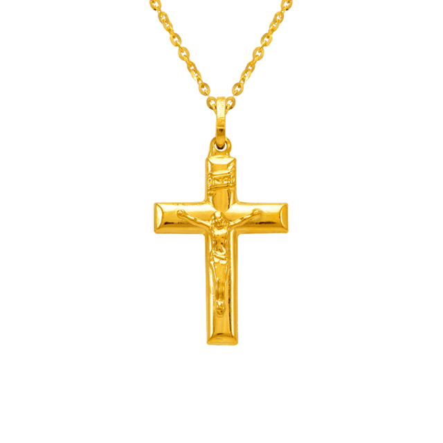 14K yellow gold hollow Jesus cross charm religious pendant | Italian made | ItalianFashions