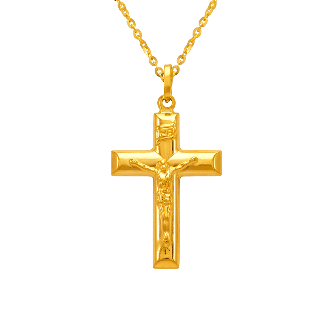 14K Yellow Gold Hollow Jesus Cross Charm Religious Pendant