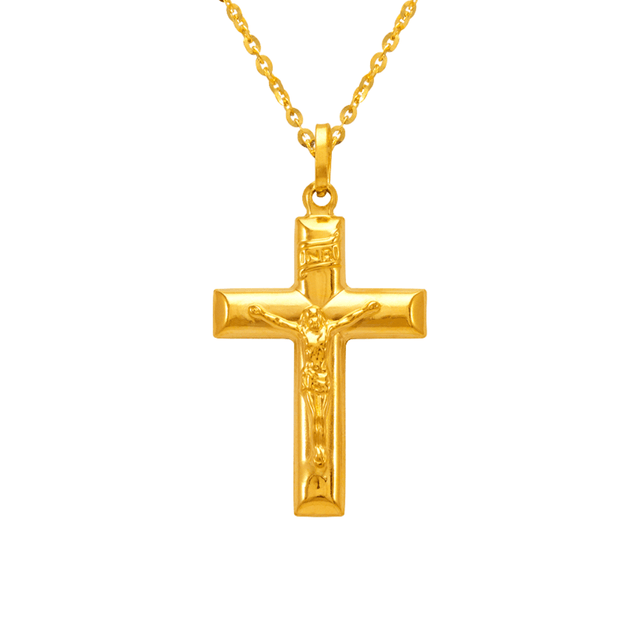 14K Yellow Gold Hollow Jesus Cross Charm Religious Pendant