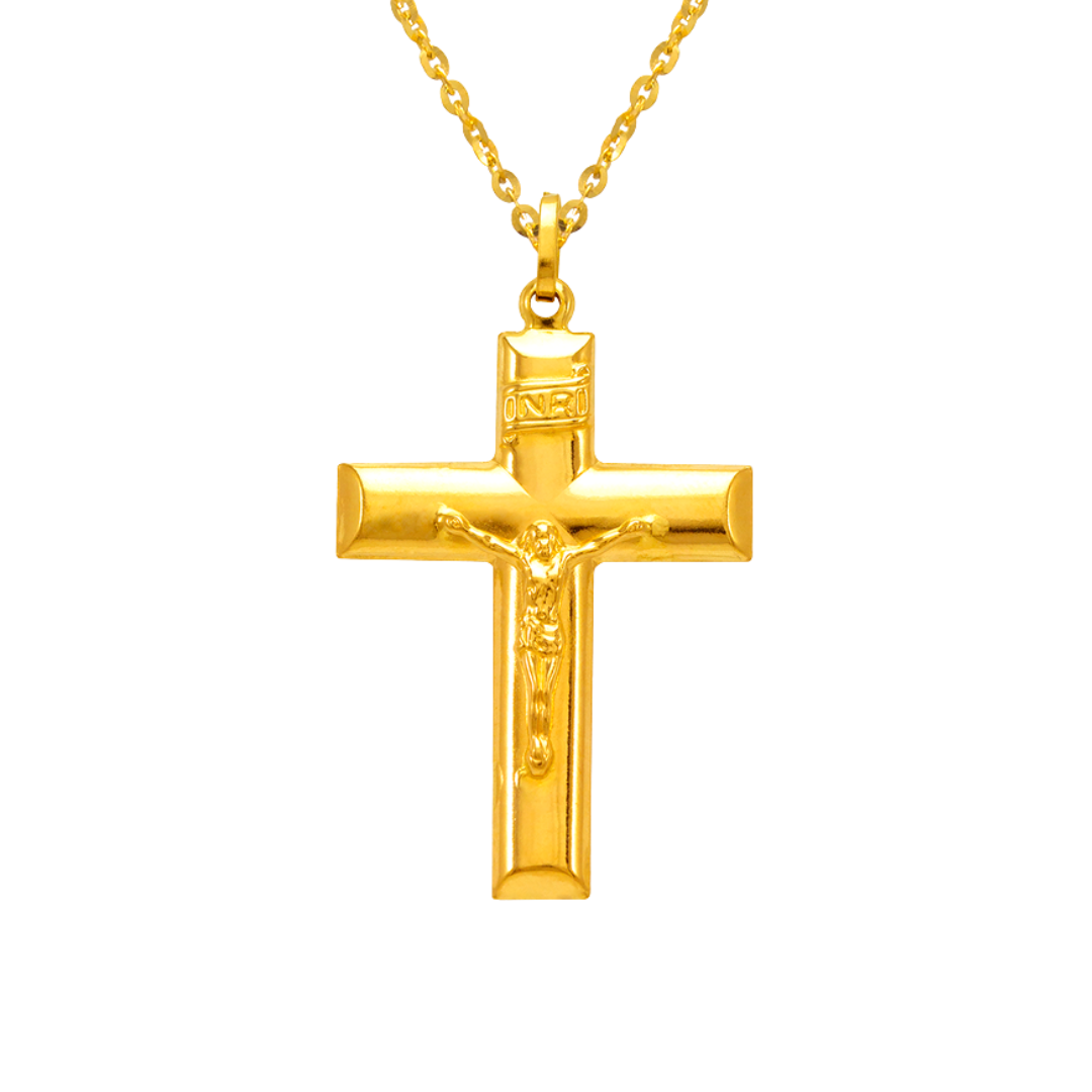 14K Yellow Gold Hollow Jesus Cross Charm Religious Pendant