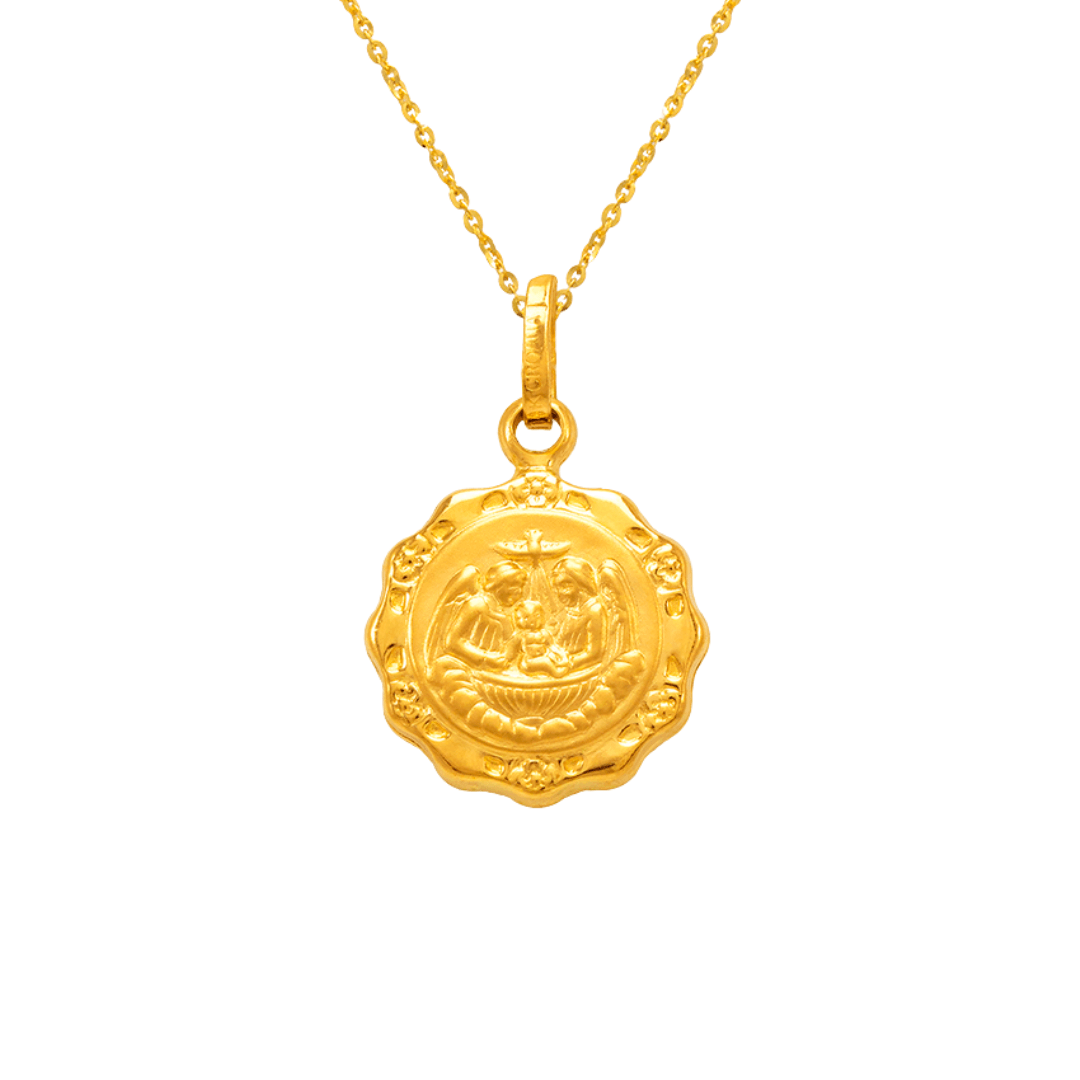 14K Yellow Gold Hollow Baptism Charm Religious Pendant
