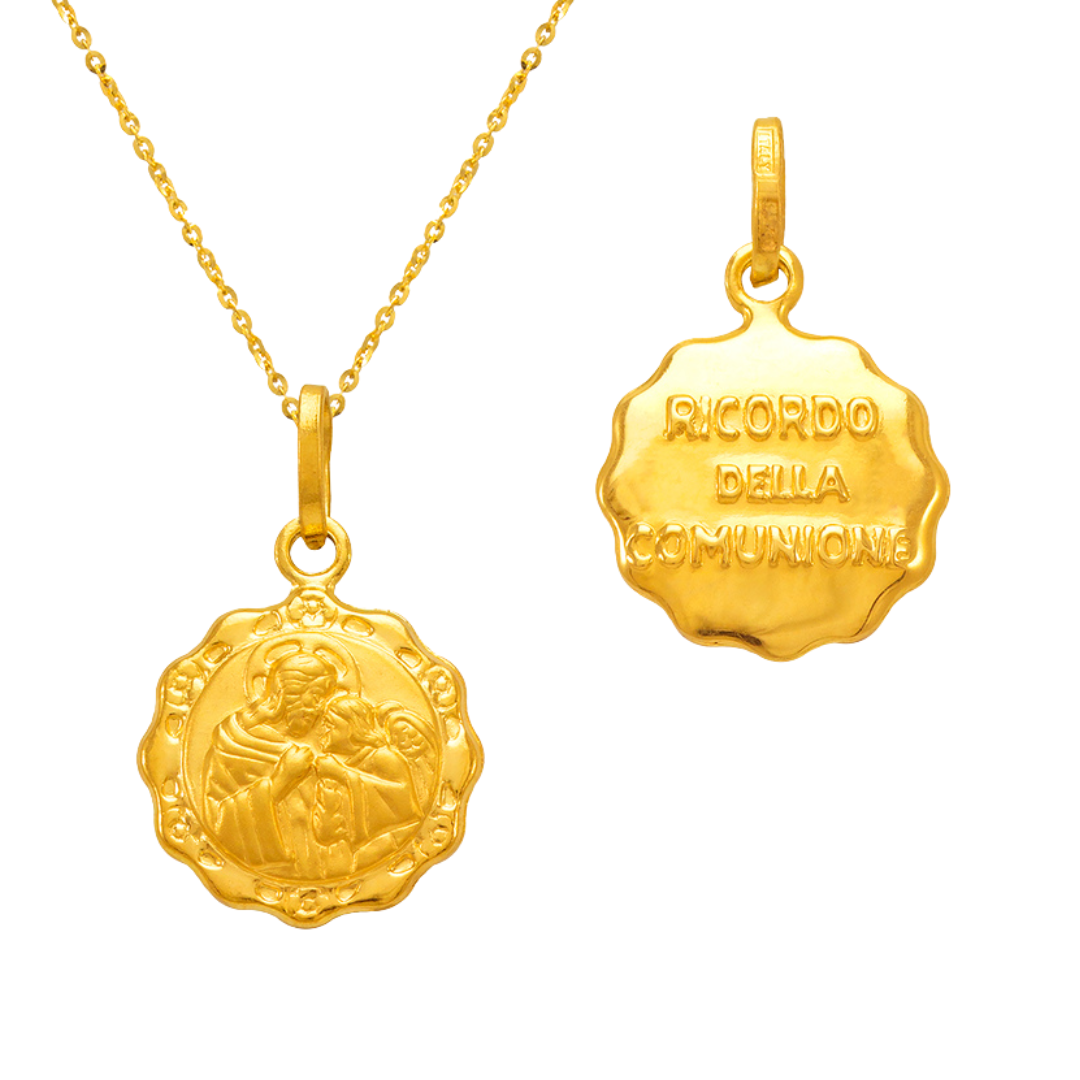 14K Yellow Gold Hollow Baptism Charm Religious Pendant