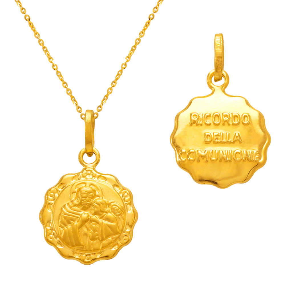 14K Yellow Gold Hollow Baptism Charm Religious Pendant