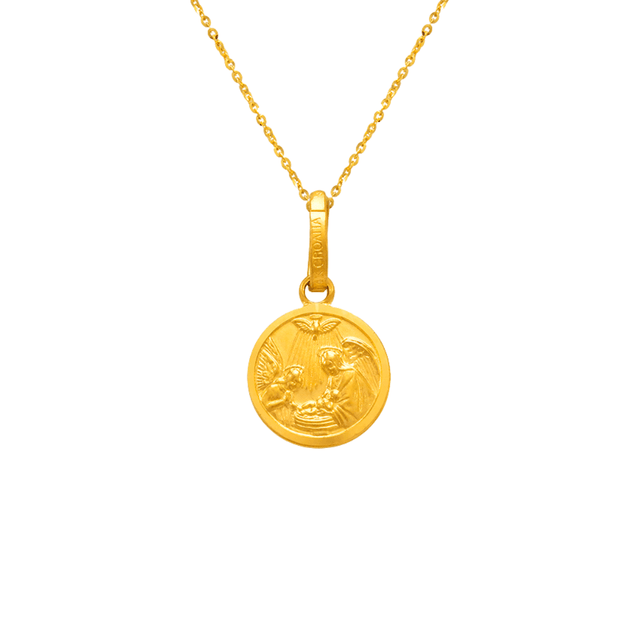14K Yellow Gold Hollow Baptism Charm Religious Pendant