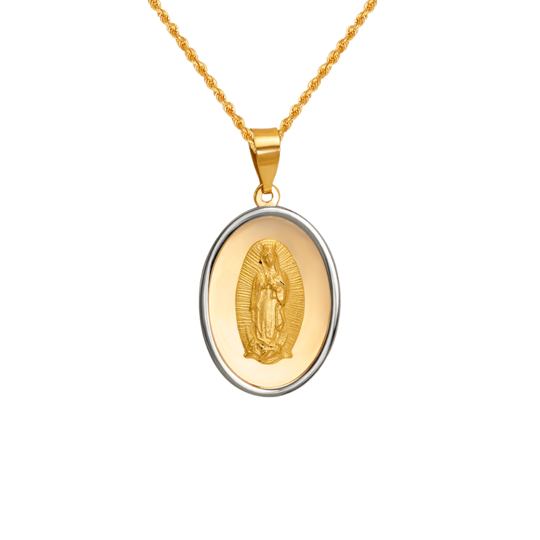 14K Two-Tone Gold High Polished/Satin Fininshed Guadalupe Religious Pendant