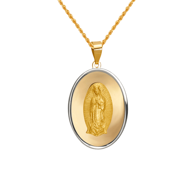 14K Two-Tone Gold High Polished/Satin Finished Guadalupe Religious Pendant