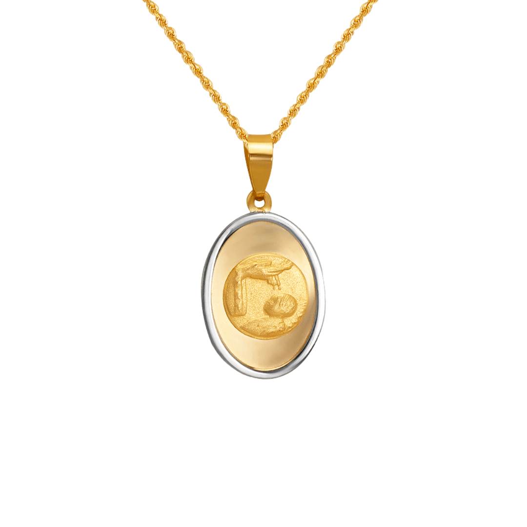 14K Two-Tone Gold High Polished/Satin Finished Baptism Religious Pendant