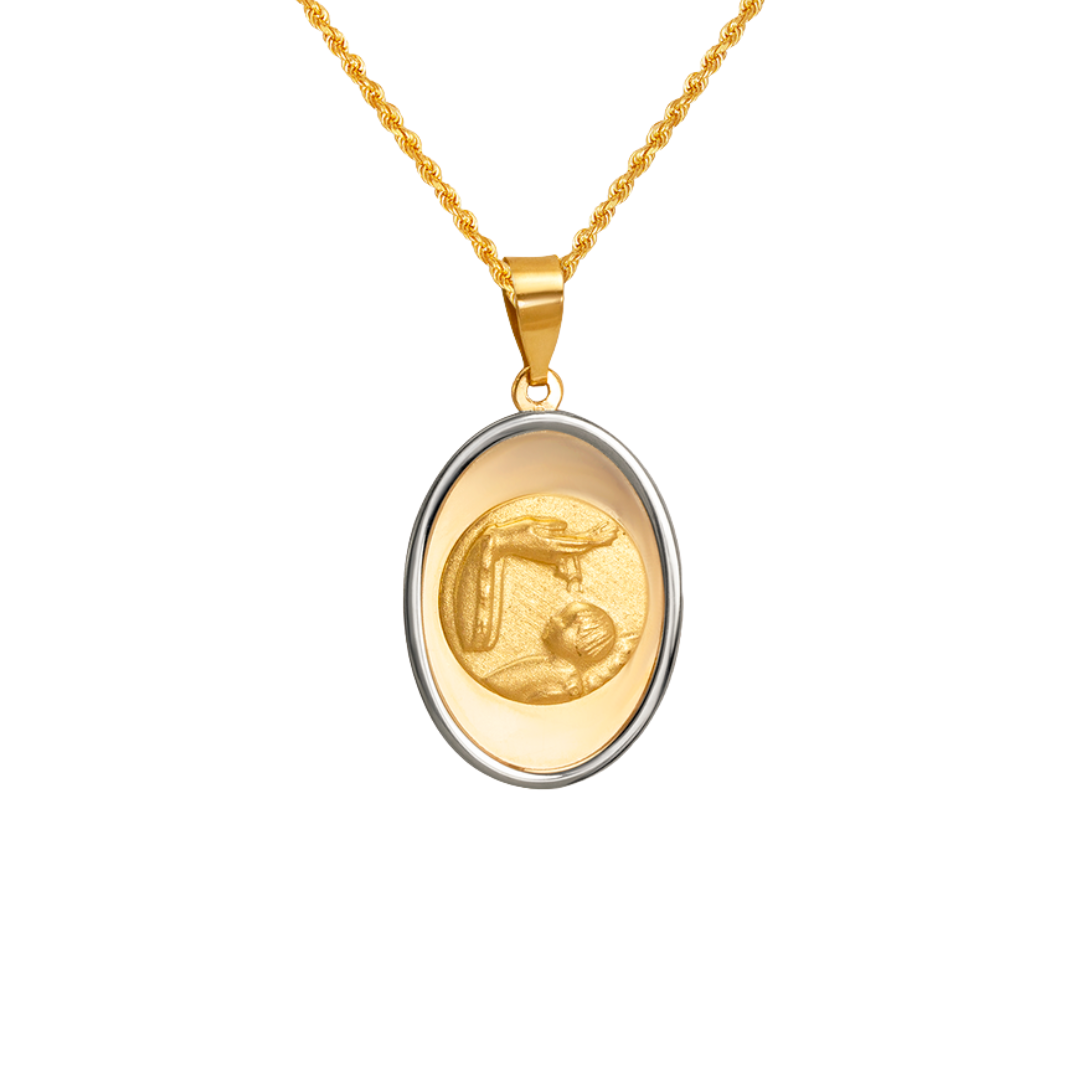 14K Two-Tone Gold High Polished/Satin Finished Baptism Religious Pendant