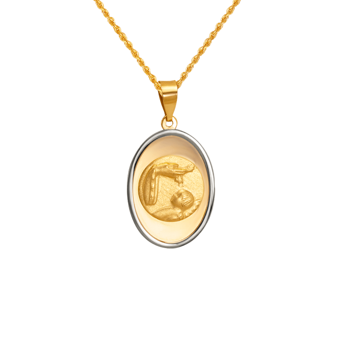 14K Two-Tone Gold High Polished/Satin Finished Baptism Religious Pendant
