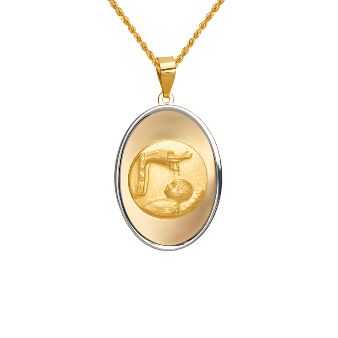 14K Two-Tone Gold High Polished/Satin Finished Baptism Religious Pendant