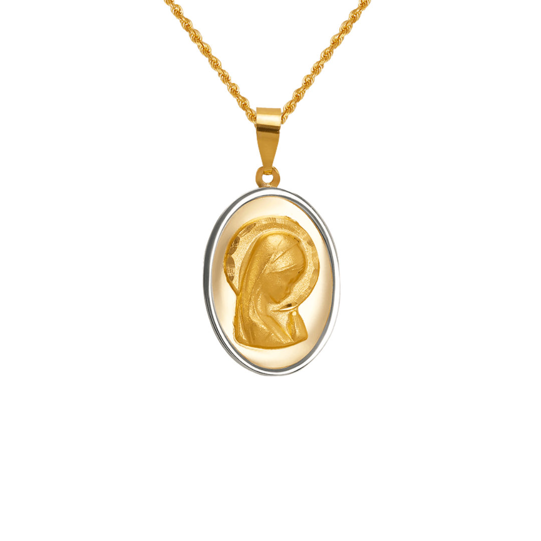 14K Two Tone Gold High Polished/Satin Finished Virgin Mary Religious Pendant
