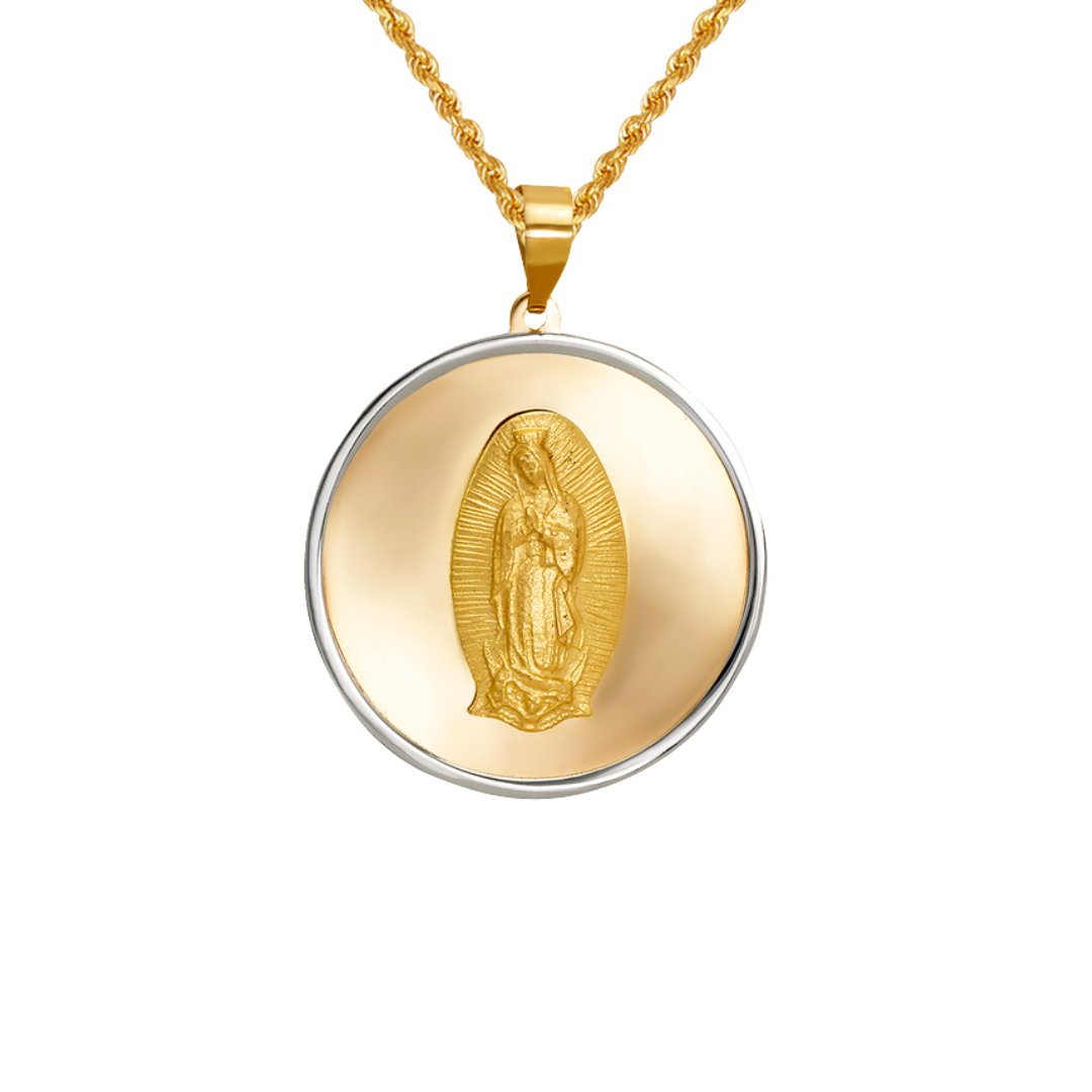 14K Two-Tone Gold High Polished/Satin Finished Guadalupe Religious Pendant