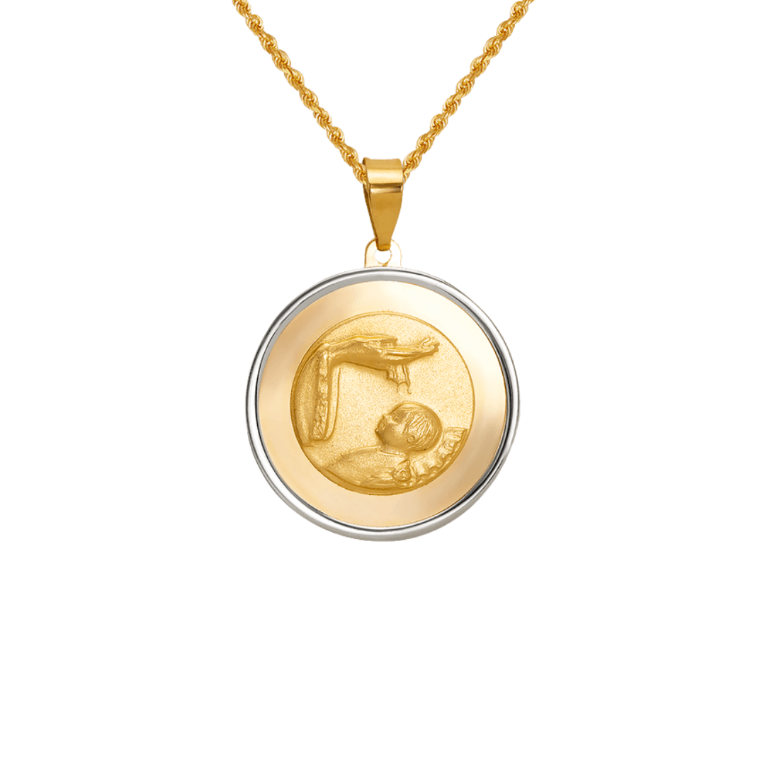 14K Two-Tone Gold High Polished/Satin Finished Baptism Religious Pendant