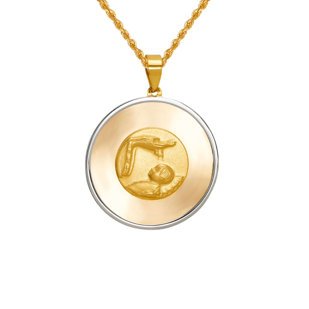 14K Two-Tone Gold High Polished/Satin Finished Baptism Religious Pendant