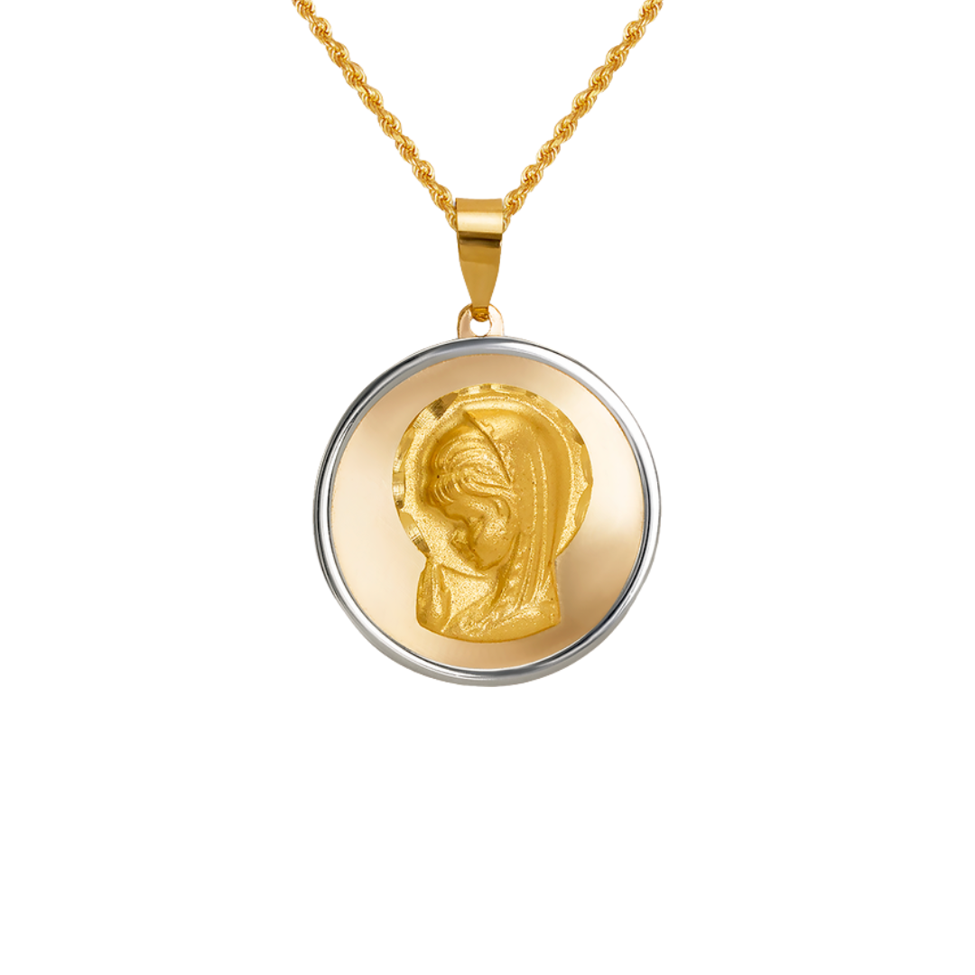 14K Two-Tone Gold High Polished/Satin Finished Virgin Mary Religious Pendant