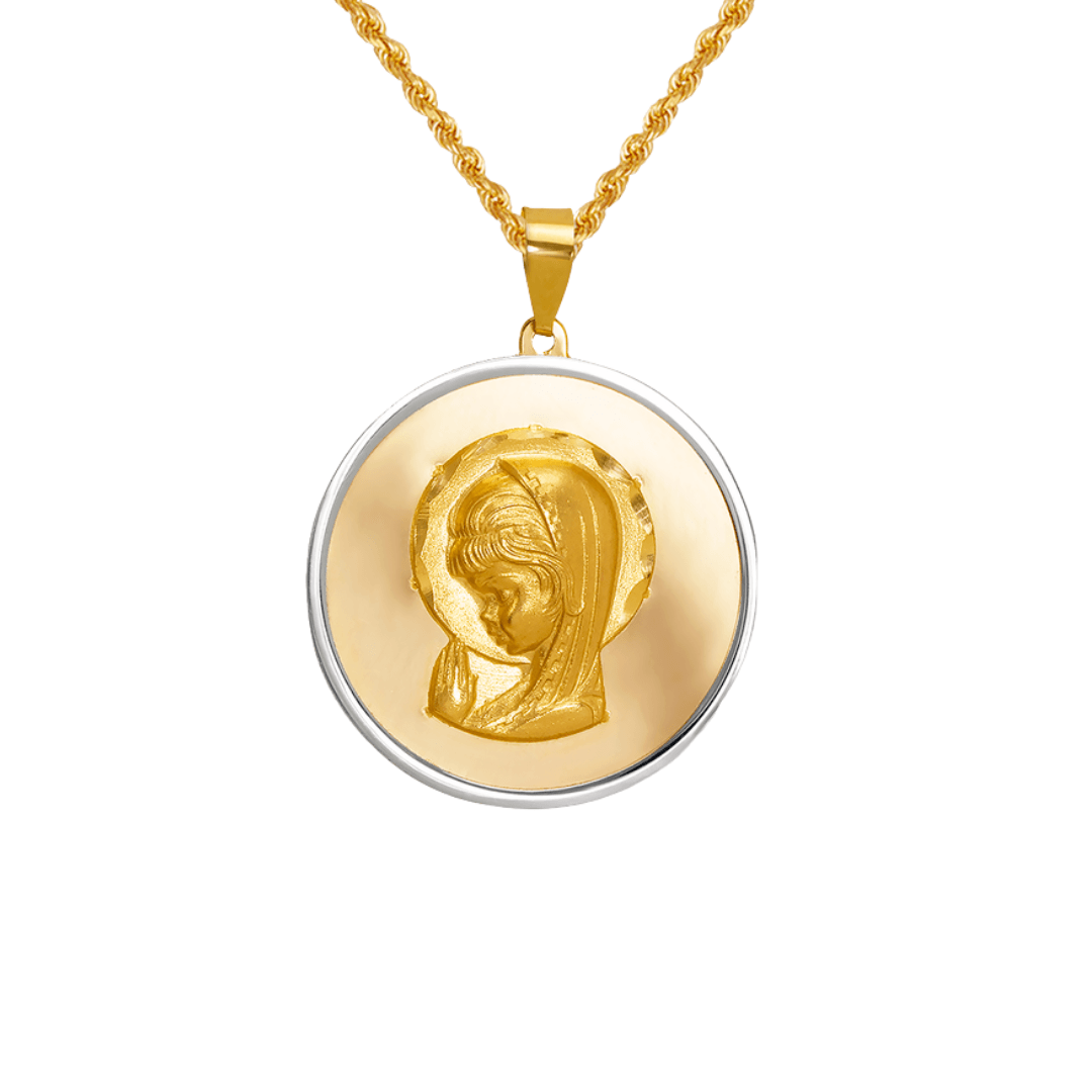 14K Two-Tone Gold High Polished/Satin Finished Virgin Mary Religious Pendant