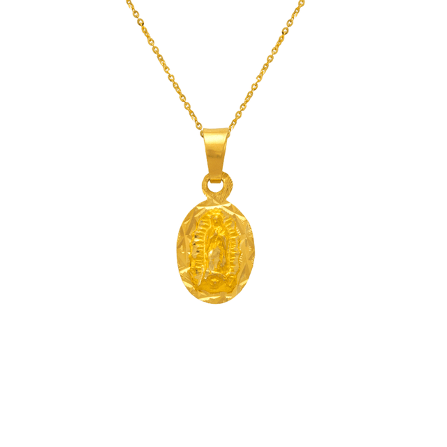 14K yellow gold diamond cut oval Guadalupe scapular pendant | Italian made | ItalianFashions