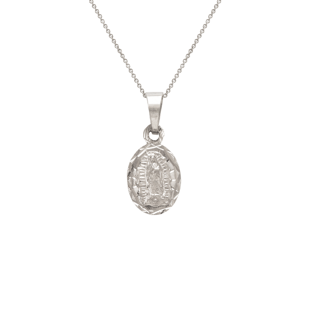 14K Yellow Gold Diamond Cut Oval Guadalupe Scapular Pendant