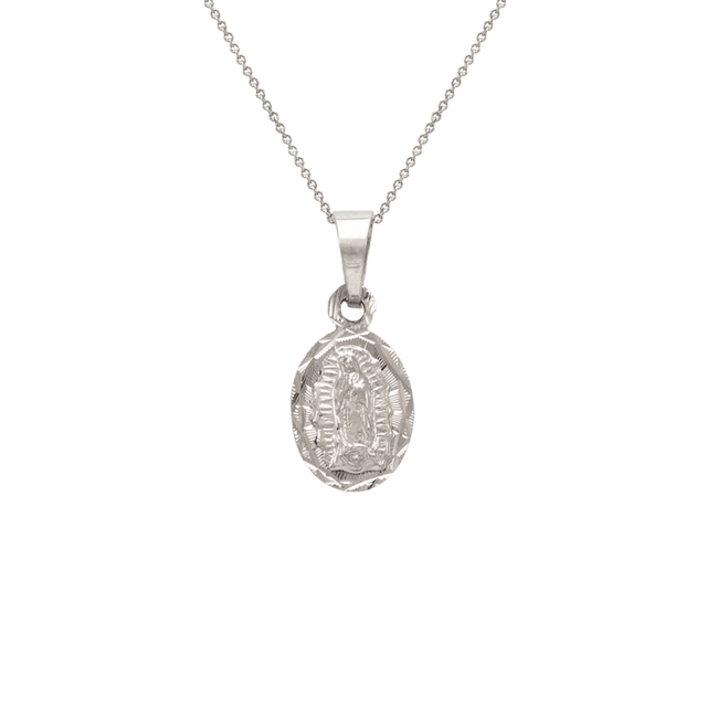 14K Yellow Gold Diamond Cut Oval Guadalupe Scapular Pendant