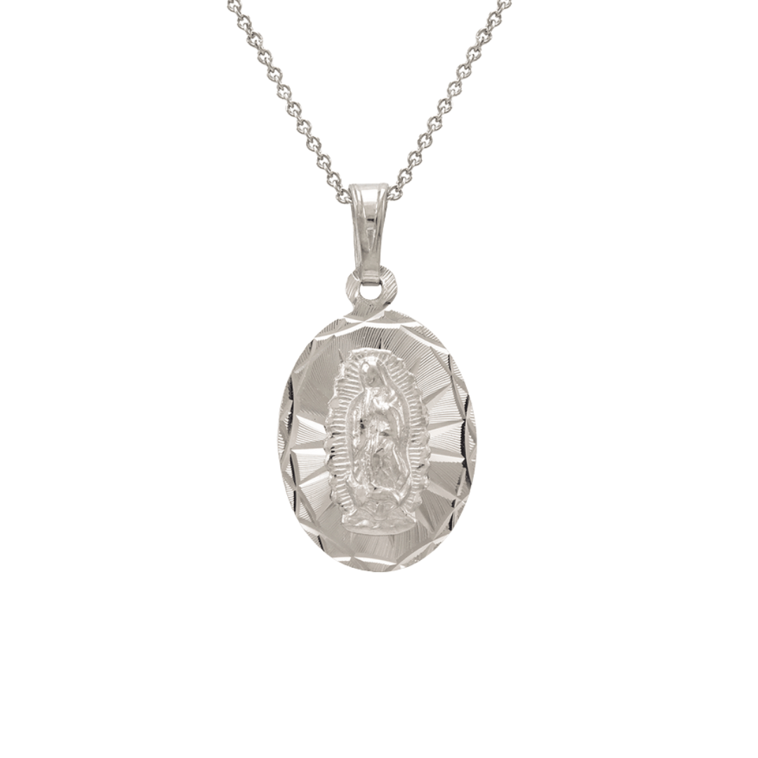 14K Yellow Gold Diamond Cut Oval Guadalupe Scapular Pendant