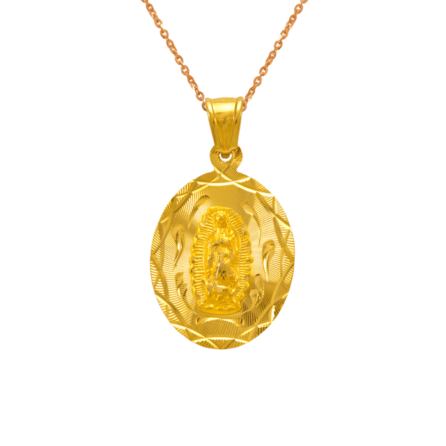 14K yellow white tricolor gold diamond cut oval Guadalupe scapular pendant | Italian made | ItalianFashions