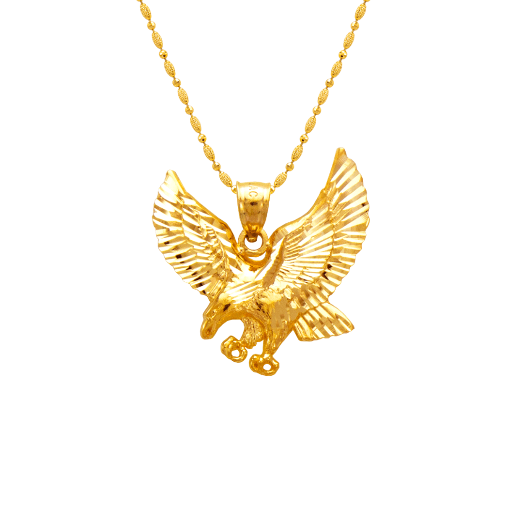 14K Yellow Solid Gold High Polished/Diamond Cut Eagle Pendant