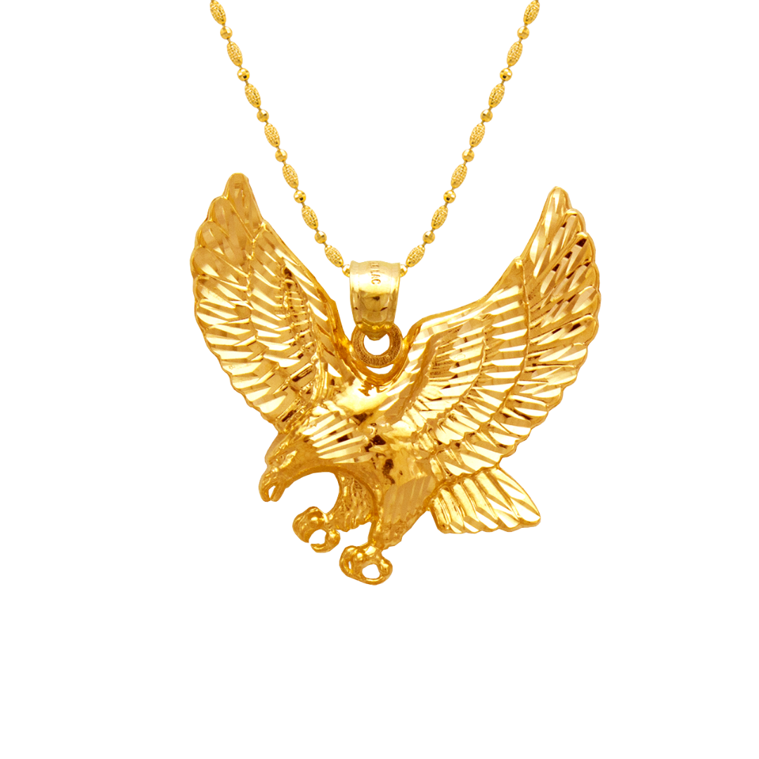 14K Yellow Solid Gold High Polished/Diamond Cut Eagle Pendant
