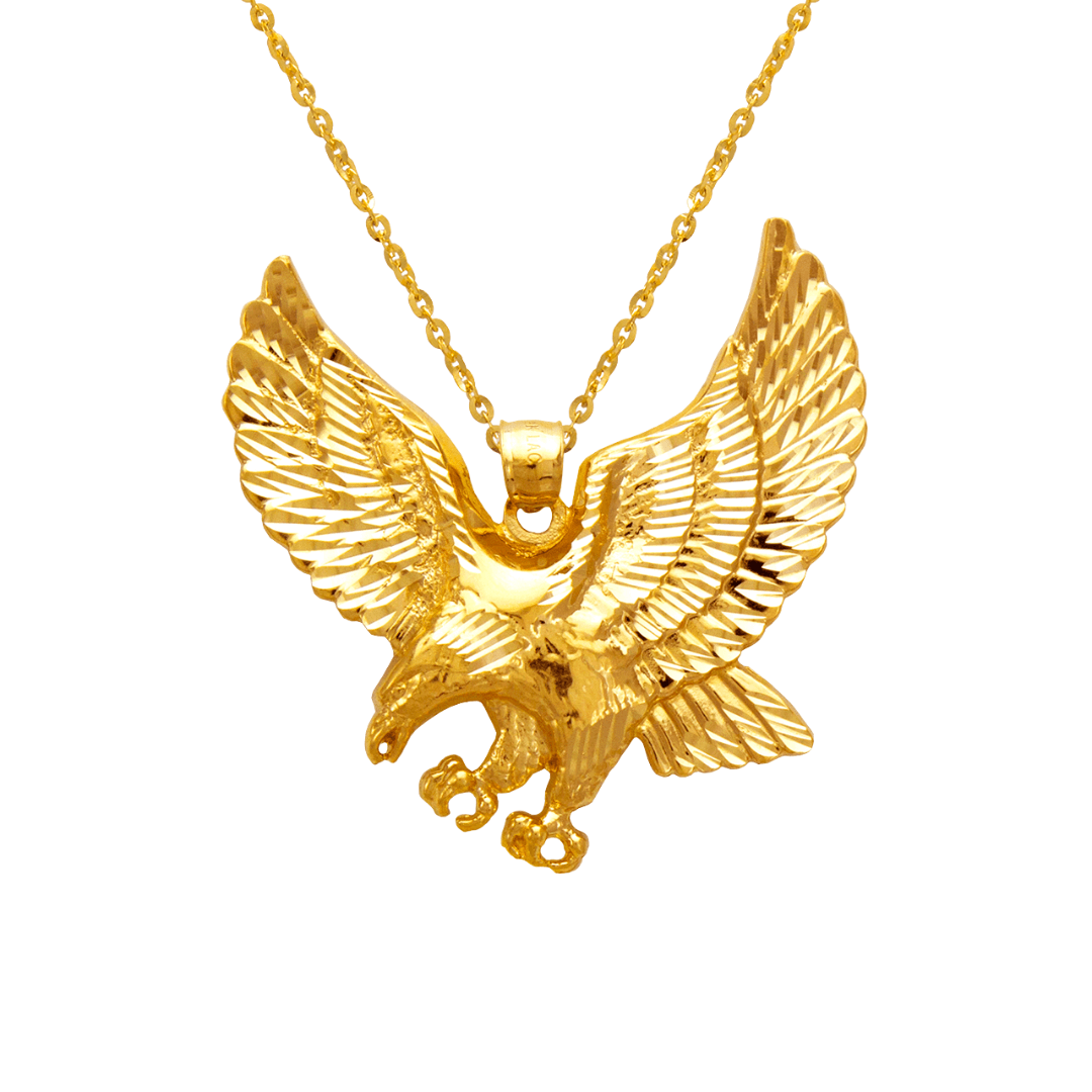 14K Yellow Solid Gold High Polished/Diamond Cut Eagle Pendant