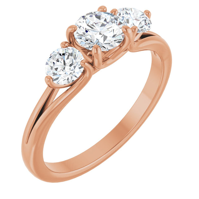 14K Gold Round Three-Stone Natural Diamond Engagement Ring – 1/2–1 CTW - Rose Gold