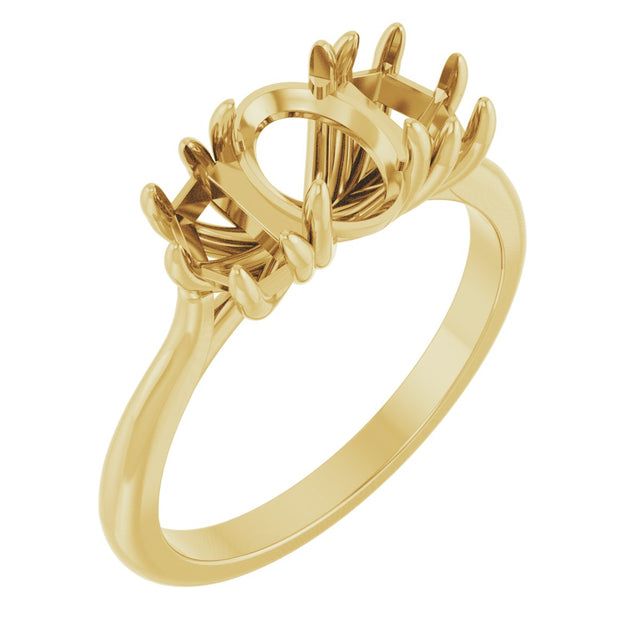 14K Gold Oval Claw-Prong Three-Stone Natural Diamond Engagement Ring - Yellow Gold
