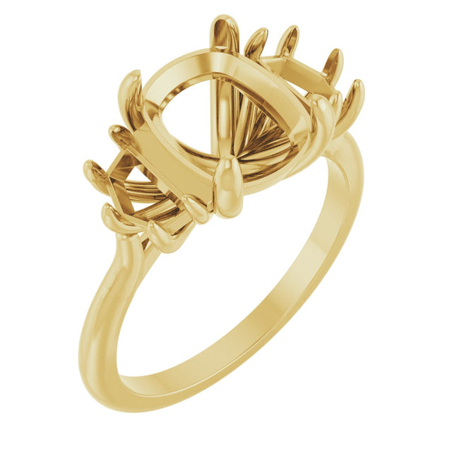 14K Gold Elongated Cushion Claw-Prong Three-Stone Natural Diamond Engagement Ring - Yellow Gold