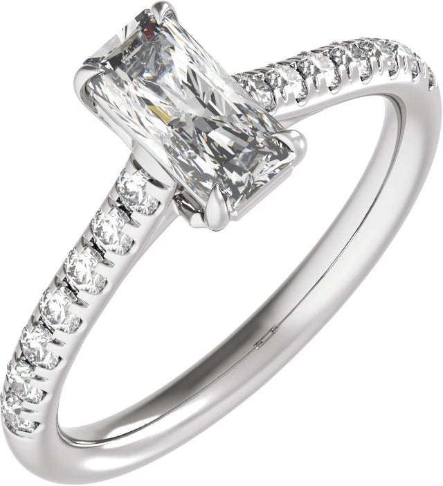 14K Gold Radiant Claw-Prong Accented Lab-Grown Diamond Engagement Ring – 1 1/3–3 1/3 CTW - White Gold