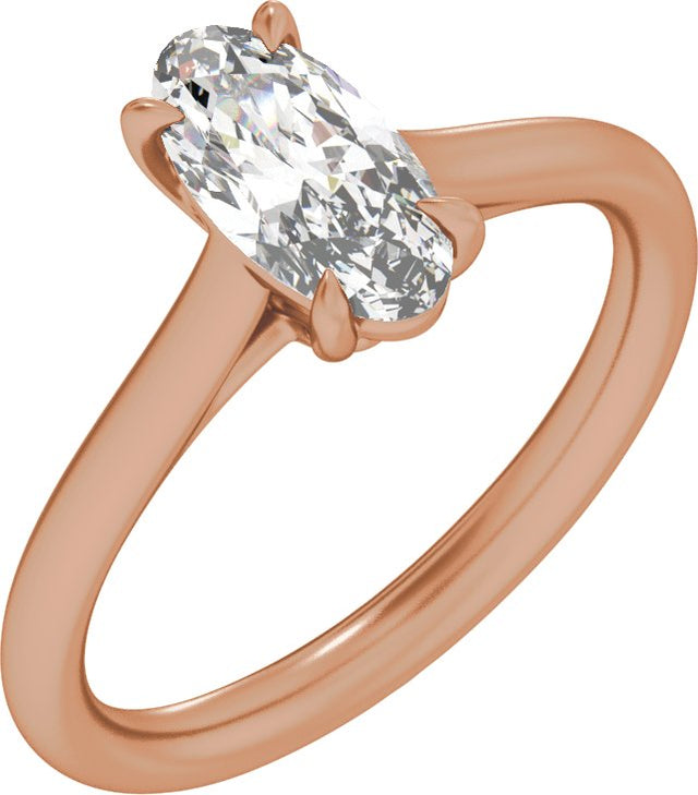 14K Gold Elongated Oval Claw-Prong Solitaire Lab-Grown Diamond Engagement Ring – 1–3 CTW - Rose Gold