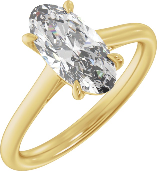 14K Gold Elongated Oval Claw-Prong Solitaire Lab-Grown Diamond Engagement Ring – 1–3 CTW - Yellow Gold