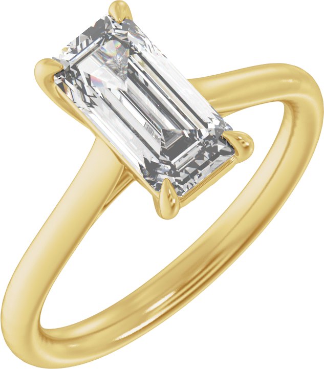 14K Gold Emerald Claw-Prong Solitaire Lab-Grown Diamond Engagement Ring – 1–3 CTW - Yellow Gold
