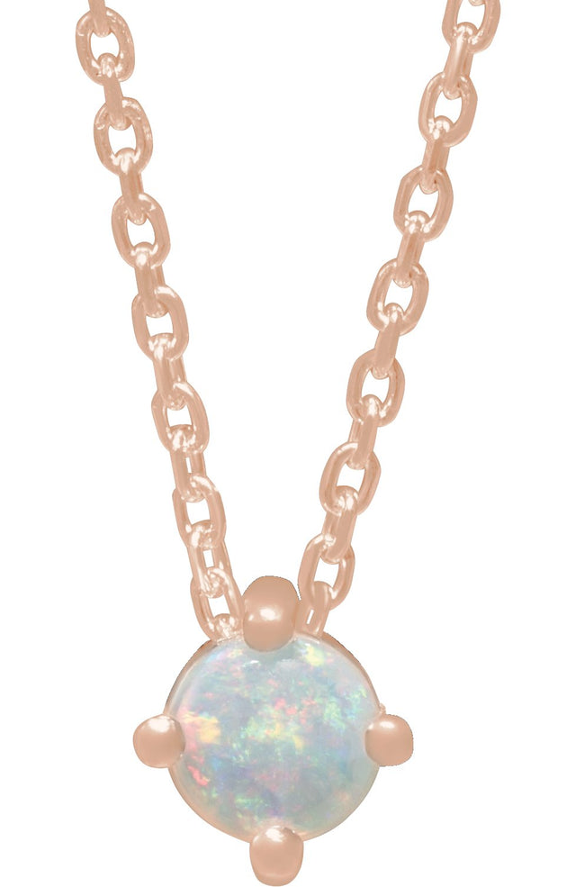 14K Gold Natural White Opal Round 4-Prong Cabochon Pendant - Rose Gold