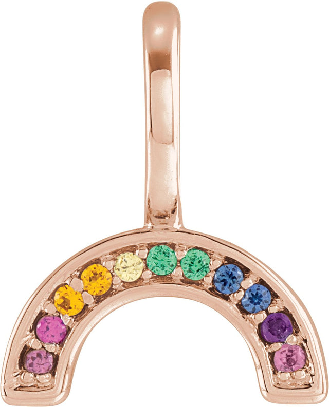 14K Gold Round Natural Multi-Gemstone Rainbow Pendant - Rose Gold