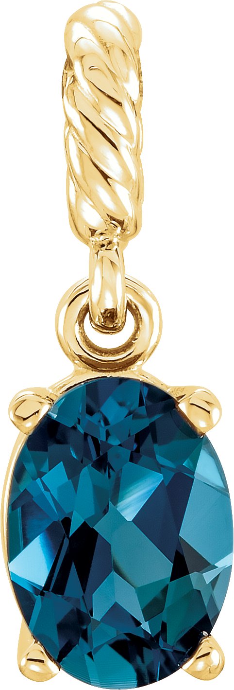 14K Gold Oval Natural London Blue Topaz Rope Pendant - Yellow Gold