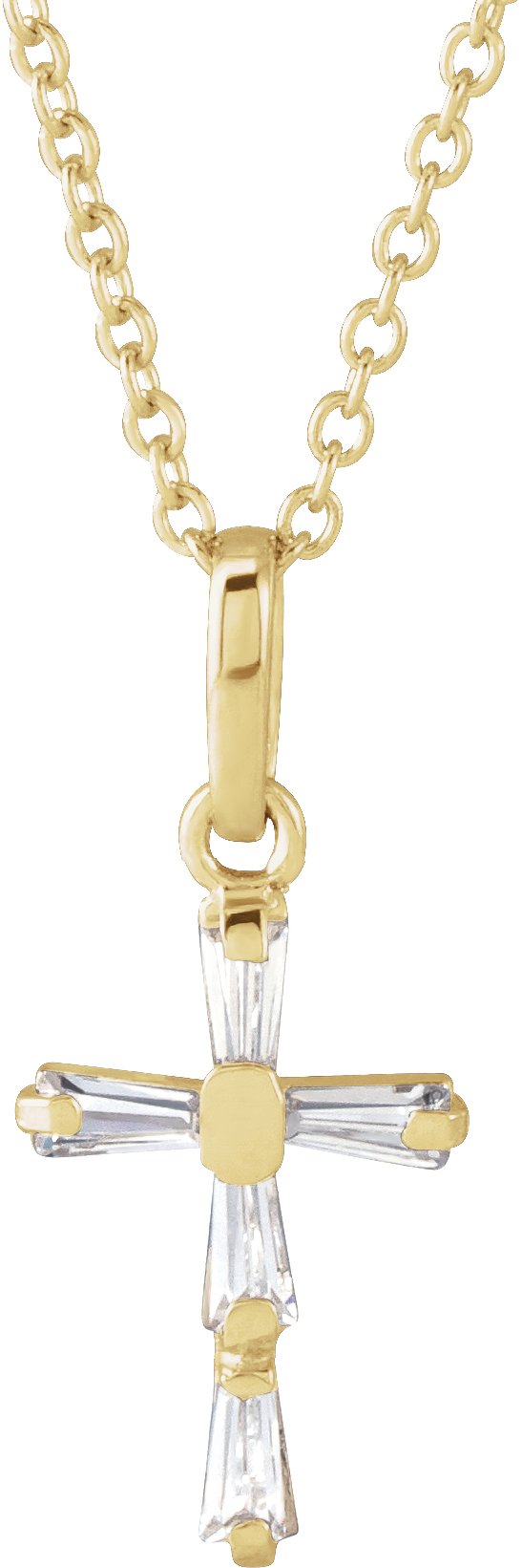 14K Gold Tapered Baguette White Cubic Zirconia Youth Cross Necklace
