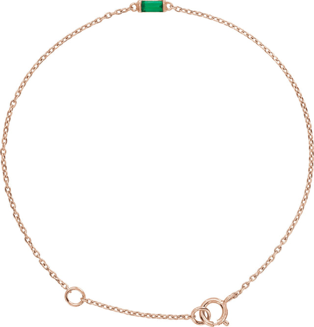 14K Gold Straight Baguette Natural Emerald Baguette Bracelet - Rose Gold